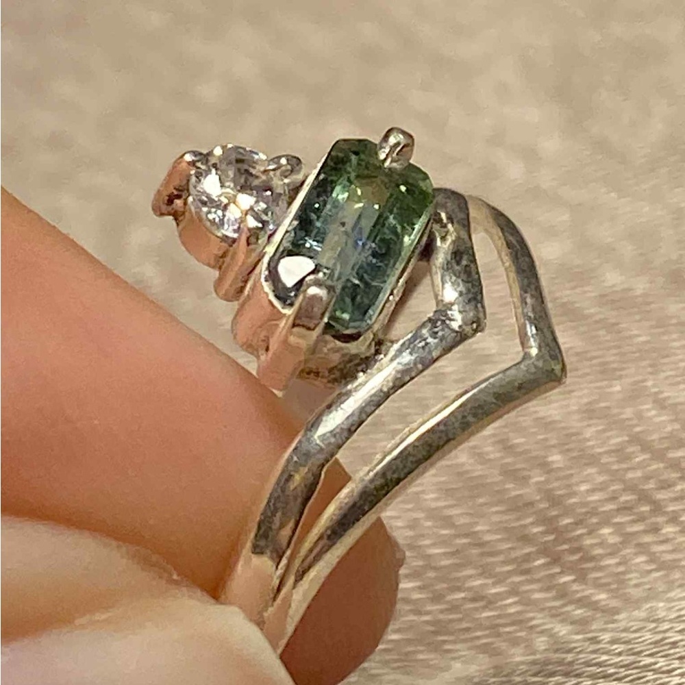 Handmade Natural Green Tourmaline & Zircon Gemstone 925 Pure Silver Ring